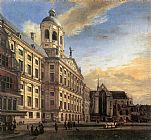 Jan Van Der Heyden Canvas Paintings - Amsterdam, Dam Square with the Town Hall and the Nieuwe Kerk